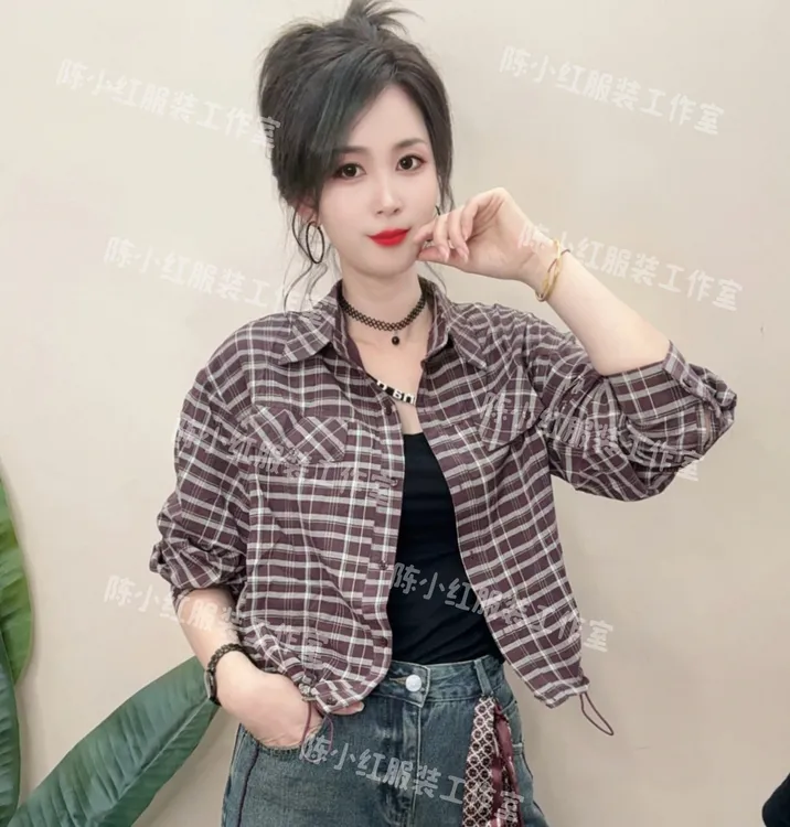 （陈小红服装）时尚经典风格子衬衫长袖上衣秋季新款