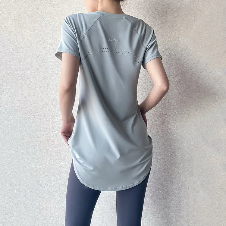 瑜伽服短袖夏季新款中长款遮臀显瘦速干上衣透气健身运动T恤女薄