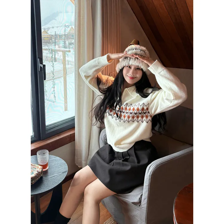 【格林童话】蛋妹大码女装微胖mm秋冬费尔岛风毛衣针织衫DM35910