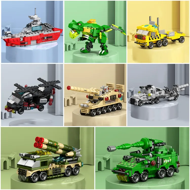 中国军事装甲车机器人小颗粒拼装积木飞机导弹积木玩具男童6-12岁