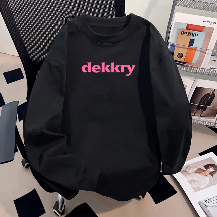Dekkry潮牌美式简约个性印花t恤秋冬季纯棉长袖男女情侣港风上衣