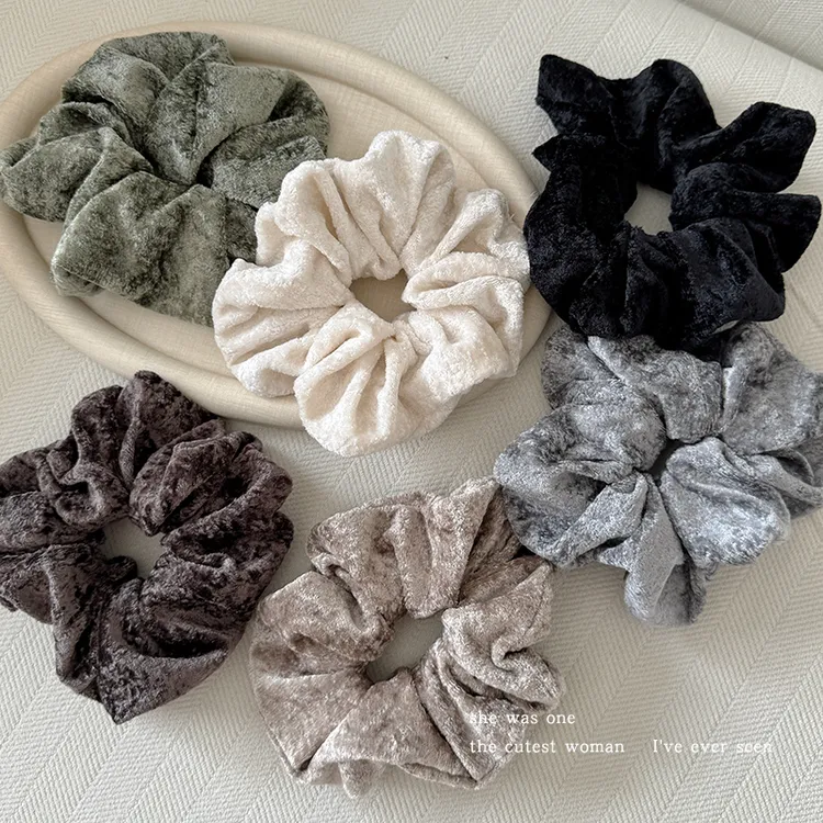 秋冬褶皱毛绒大肠发圈女高弹力头绳头花扎头发皮筋低马尾发绳发饰