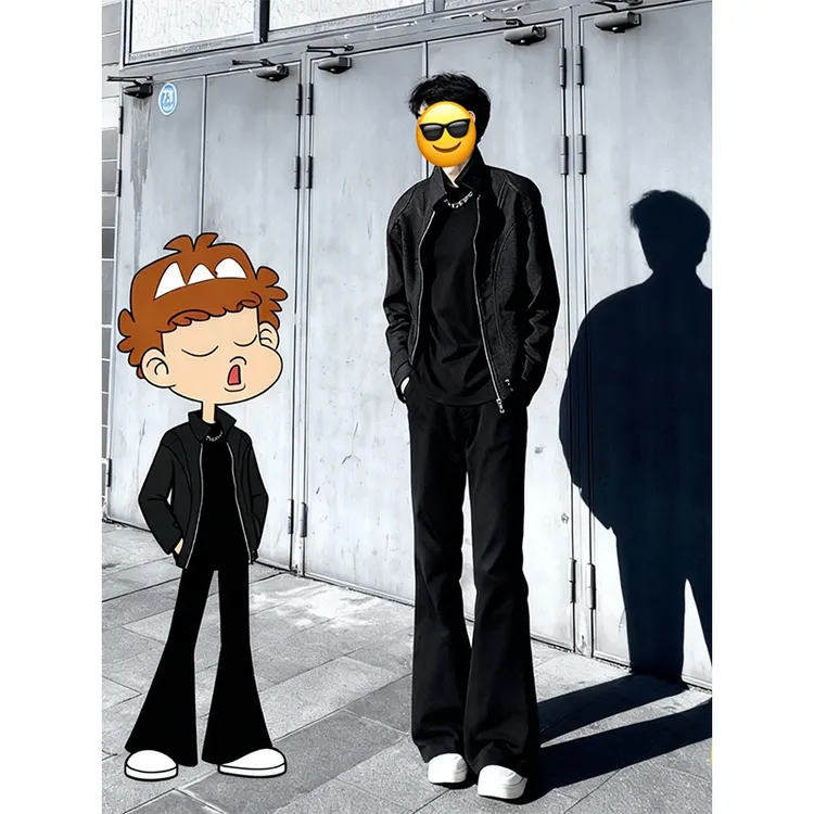 黑色cleanfit弯刀牛仔裤男款秋冬季加绒加厚微喇裤修身显瘦直筒裤