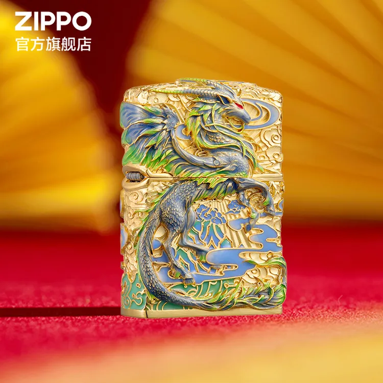 ZIPPO打火机龙马精神祥瑞赐福金色个性立体徽章送男友生日礼物