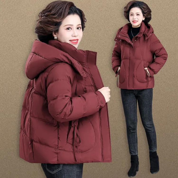 50-60岁妈妈短款棉服宽松休闲时尚高档棉衣连帽可拆卸短外套气质