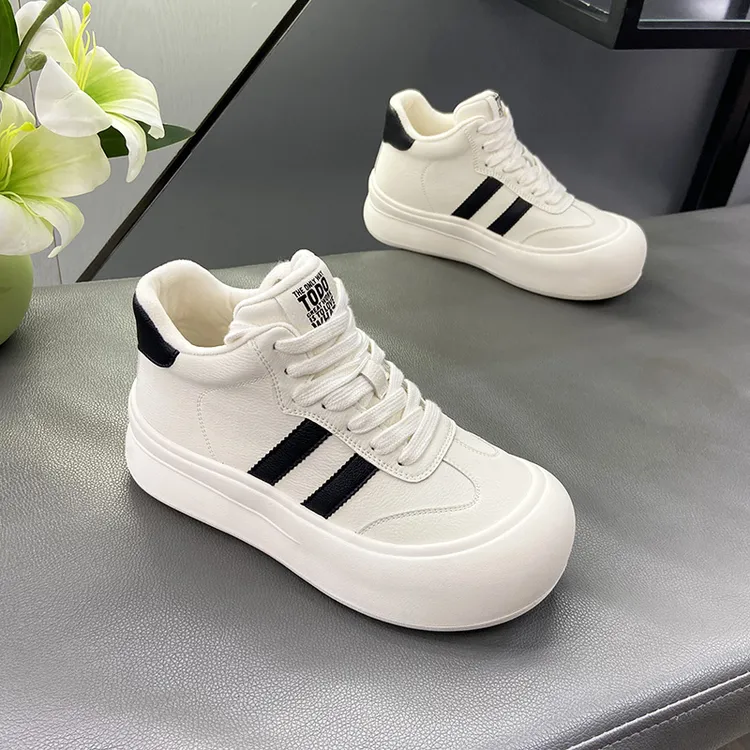 【米格格女鞋】百搭高帮休闲板鞋厚底芒果头韩版轻奢加绒保暖小白鞋