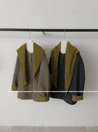 CAICAI秋冬呢子无领外套女韩系简约撞色高级感保暖休闲上衣