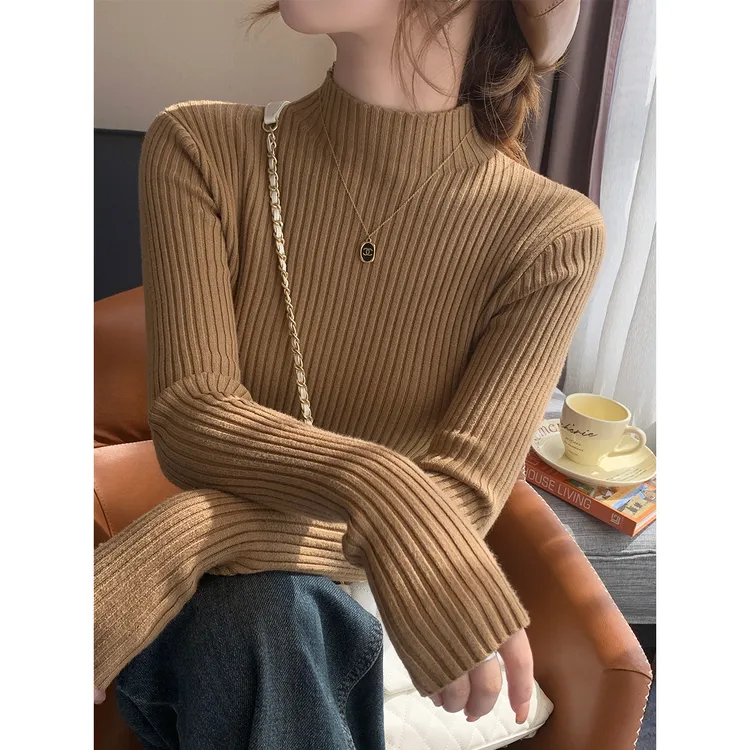 半高领毛衣女秋冬2025新款内搭黑色打底衫高级感显瘦针织上衣