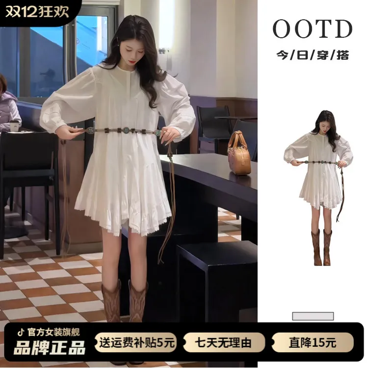 小个子巨好看度假风白色衬衫连衣裙子女夏季2025新款波西米亚短裙