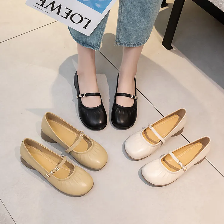 真皮单鞋女2025夏季新款平底小皮鞋玛丽珍女士时尚百搭羊皮妈妈鞋