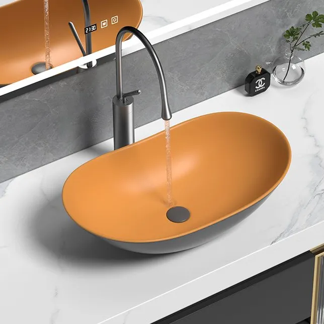 2025新款北欧风灰橙色元宝台上盆洗手盆卫生间洗漱台盆阳台洗脸盆