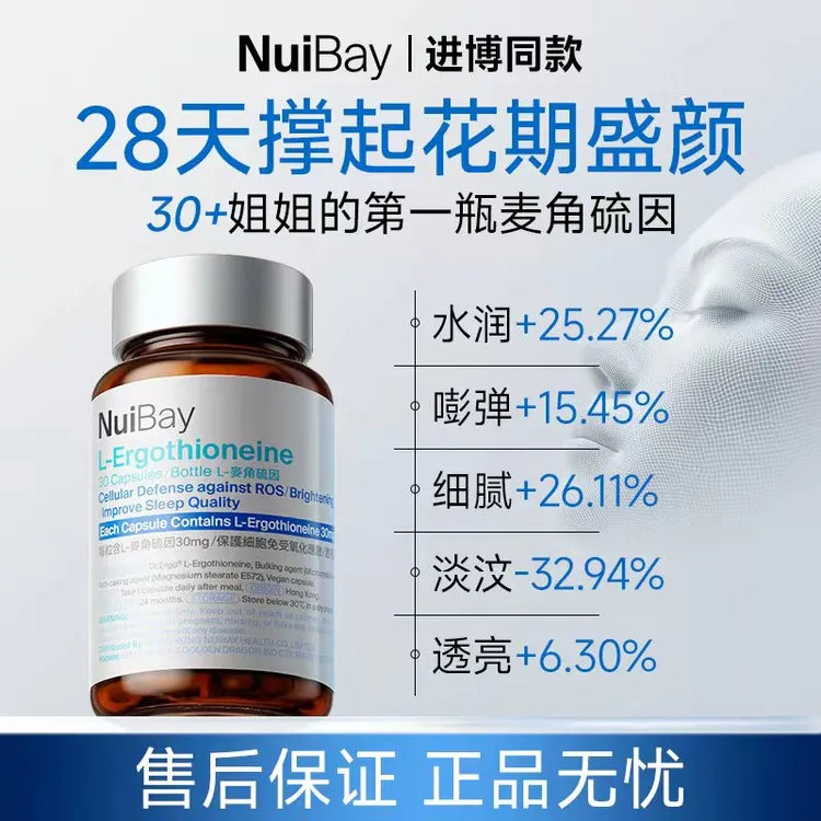 【进博同款】NuiBay麦角硫因30mg透光瓶K衰逆时光胶囊30粒/瓶K
