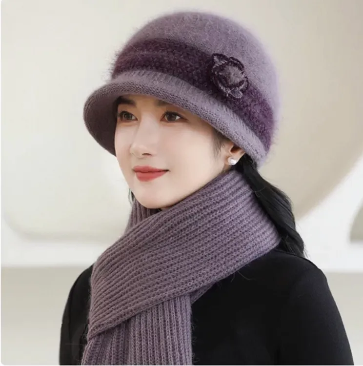 新款中老年人帽子女士秋冬季保暖针织帽加绒妈妈奶奶毛线帽老人帽
