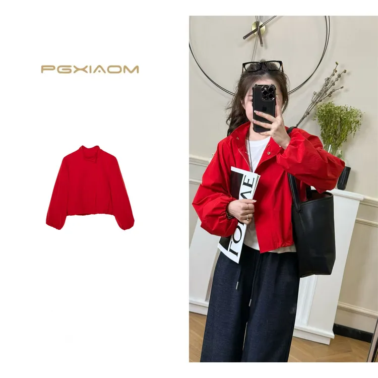 【PGXIAOM】润秀定制正红色 黑色短款冲锋衣外套WT9835            