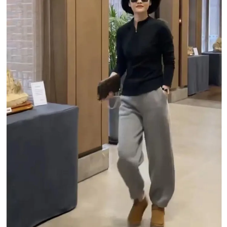 中年女装2025春秋新款时尚长袖修身上衣高腰休闲裤显瘦两件套装
