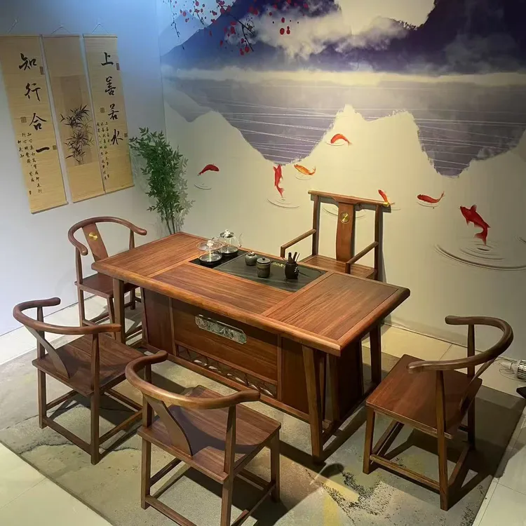 可移动中国风可煮茶原木款式茶几泡茶桌实木家具古典