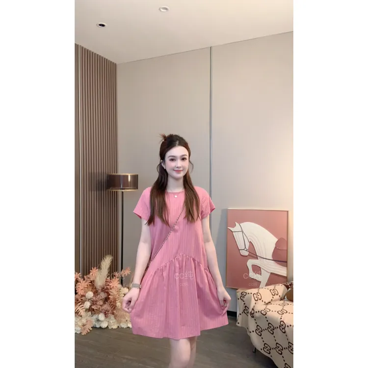 CC纯【心动小镇】夏季显瘦通勤甜美圆领连衣裙XXC2026A755#