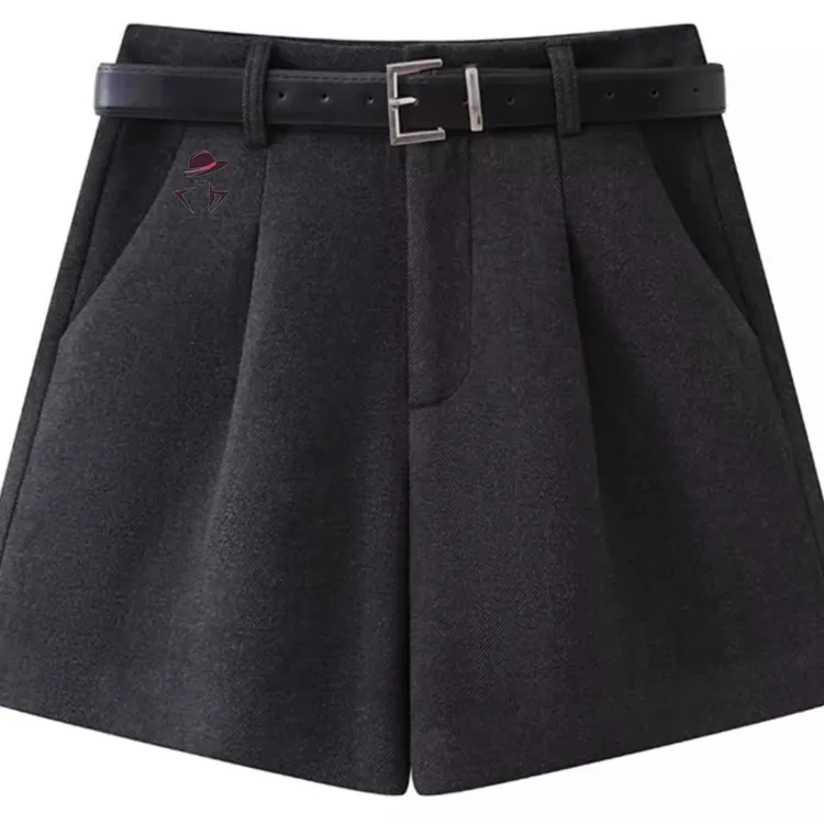 异径灰色毛呢西装短裤女秋冬新款小个子大码显瘦宽松高腰a字阔腿