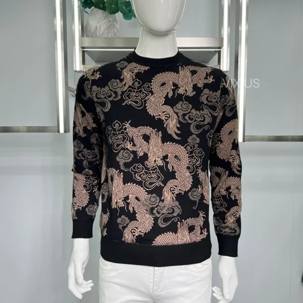 VIXIUS/维哲秋冬男士圆领长袖T恤提花休闲薄针织衫时尚百搭#V176