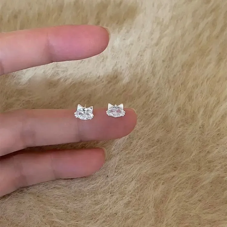 【小奶猫】超闪猫咪耳钉简约清冷感养耳洞高级感轻奢耳饰