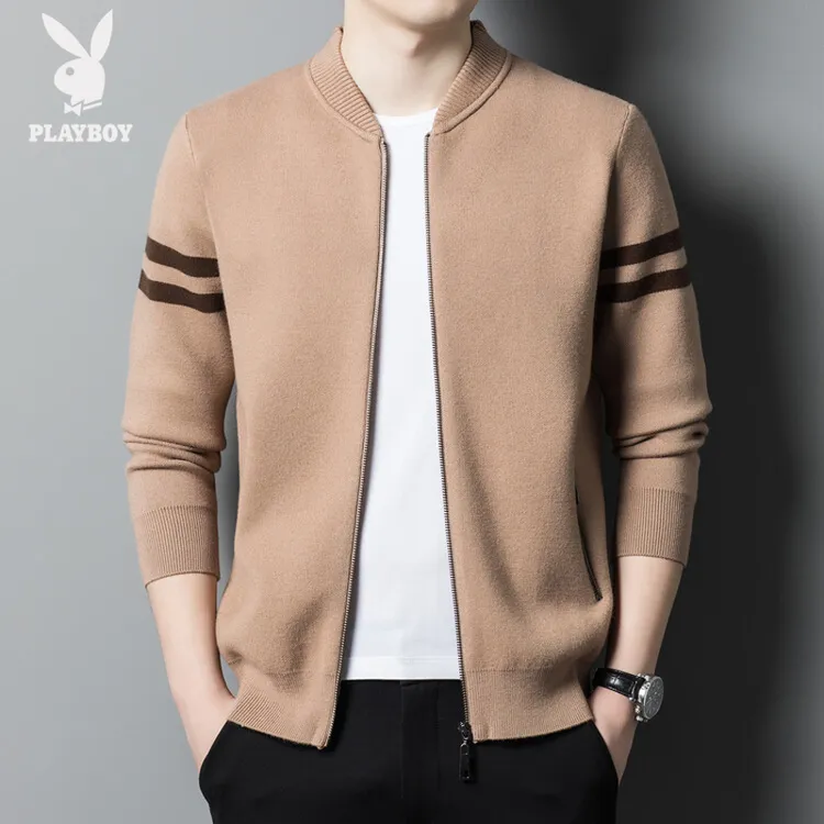 花花公子男士毛衣新款秋冬加厚针织开衫高档潮流保暖休闲长袖上衣