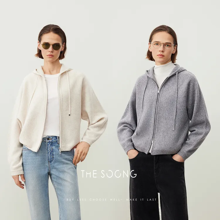 THESOONG|德国斯托尔横机进口100%羊毛衫连帽开衫外套女HWMY7565