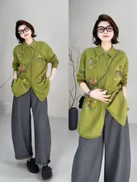 月月 【画秋】女装秋季毛针织衫衬衫翻领显瘦百搭针织 2509C6321