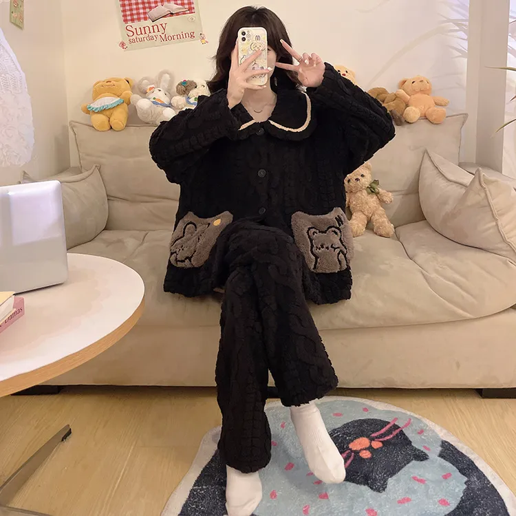 女童睡衣秋冬季珊瑚绒新款加绒加厚款中大童女孩初中生家居服套装