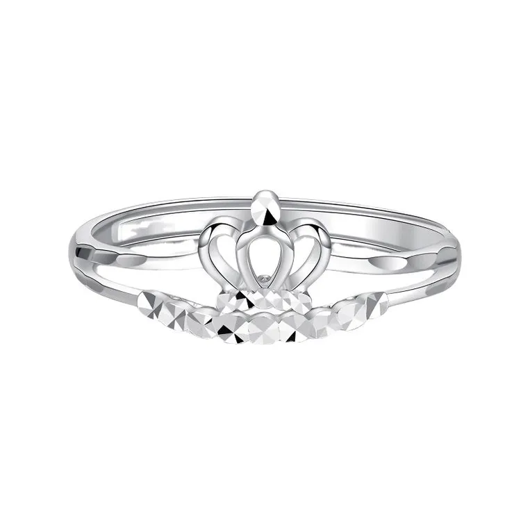 足银戒指 纯银990皇冠戒指双排戒指开口大小可调节新款轻奢尾戒