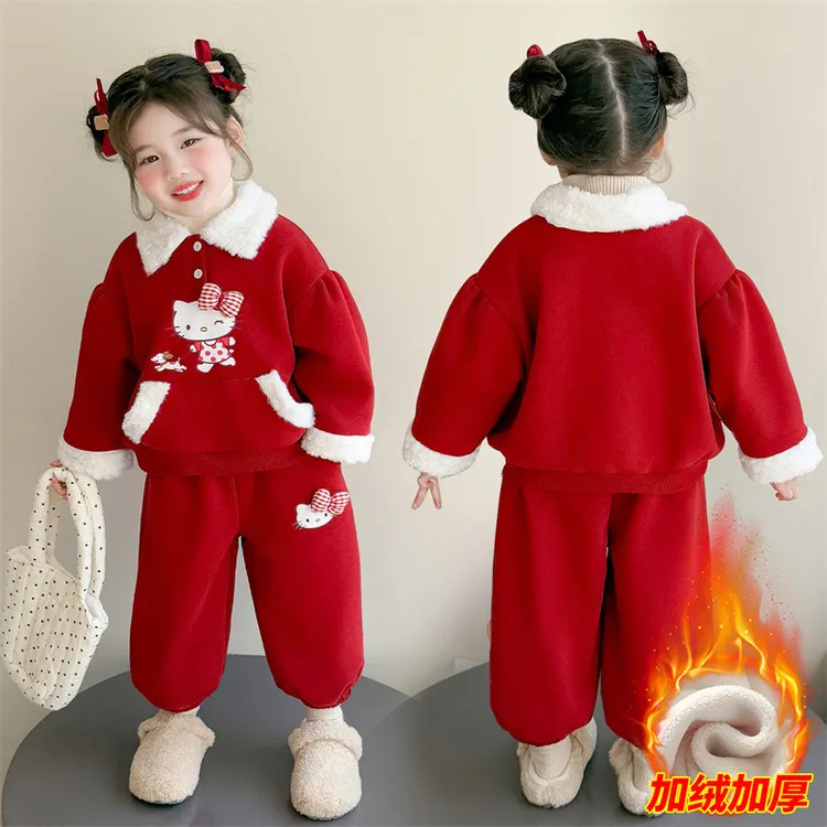 女小童加绒套装秋冬季洋气女宝宝加厚卫衣冬装小女孩韩板两件套潮