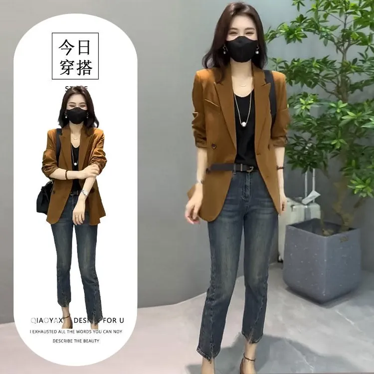 职业高级感西装外套女2025秋装季休闲裤子盐系轻熟气质两件套