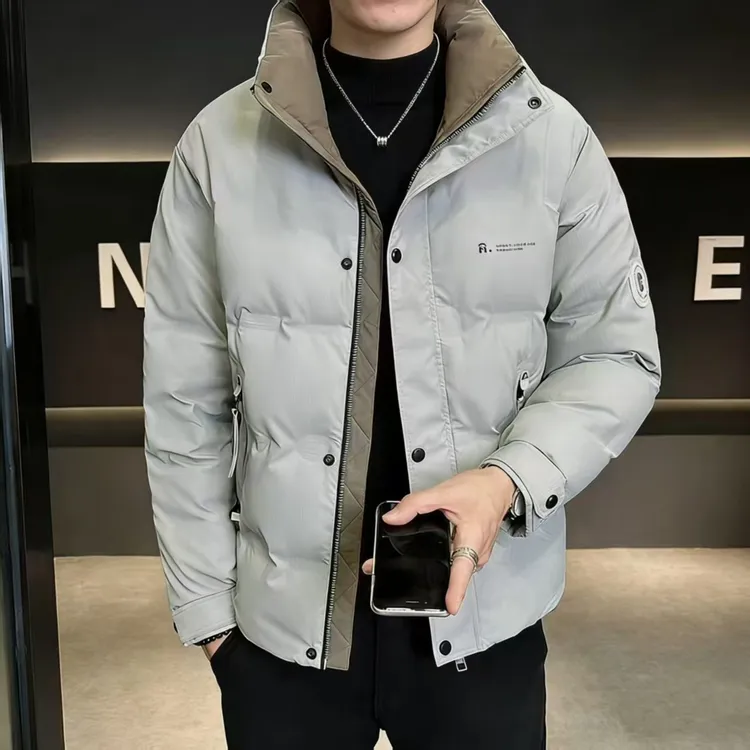 痞帅羽绒保暖免洗免烫立领撞色帅气立领加厚男款鸭绒百搭冬季外套