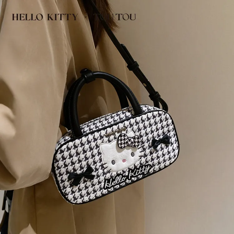 [09/15 20点付定金]TOUTOU x HELLO KITTY凯蒂猫千鸟格保龄球包女