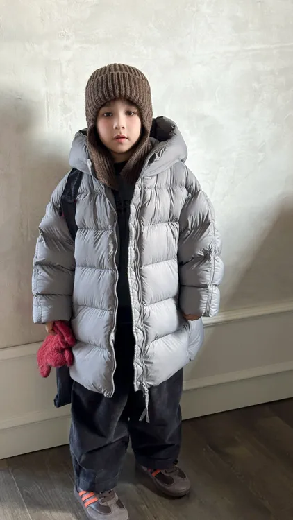 连帽泡芙面包服男女童休闲风纯色常规男长款中长款95白鸭绒羽绒服