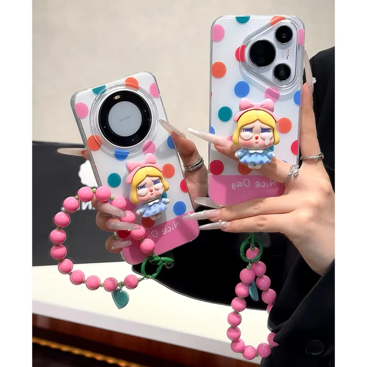 雅天立简约波点哭娃支架适用苹果16手机壳17华为vivo小米15oppo女