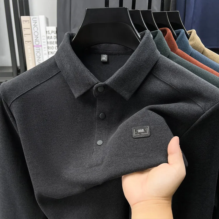 秋冬男士德绒加厚长袖商务休闲时尚百搭翻领POLO衫