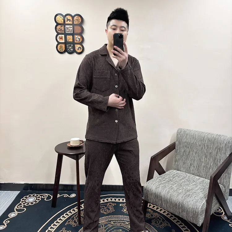 2025新款男士大码休闲重工轻奢高级透气弹力可外穿男士家居服套装