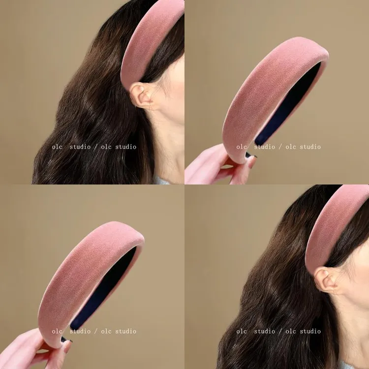 丝绒藕粉！丝绒海绵发箍！秋冬覆古气质高颅顶宽边覆古压发夹发箍