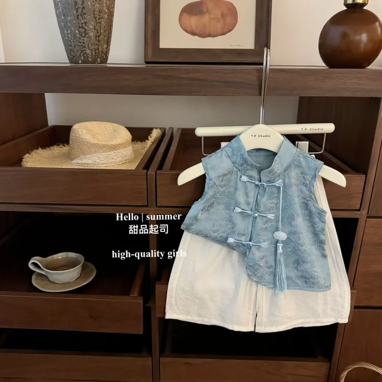 【甜品起司】小苍兰！女宝宝清贵感国风新中式暗纹旗袍背心裤子套装