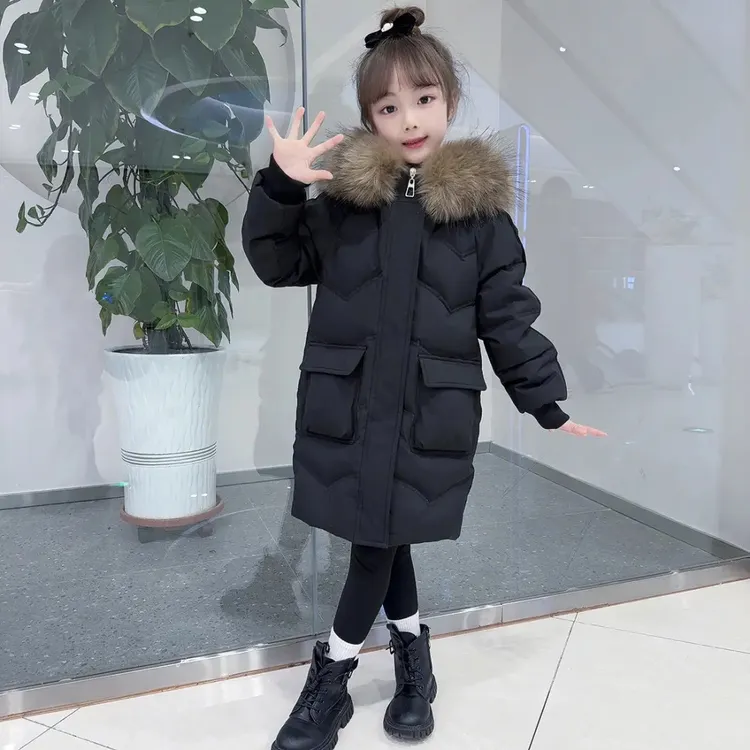 中长款女童羽绒服冬季白鸭绒儿童中大童洋气加厚休闲外套大毛领