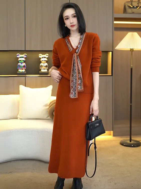 毛衣套装针织连衣裙洋气女装2026新款秋冬小香风高级感过膝长裙子