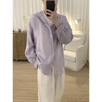 阿茶与阿古紫色缎感防晒衬衫男款夏潮流宽松休闲连帽衬衣A2504104