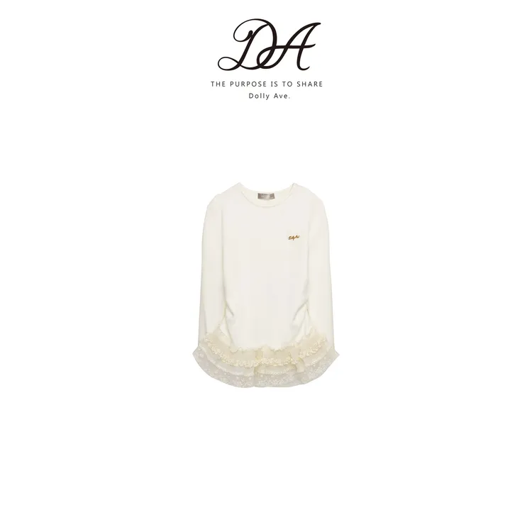 Dolly Ave「少女系列」定制优可丝甜美蕾丝花边收腰女童秋冬长袖T恤