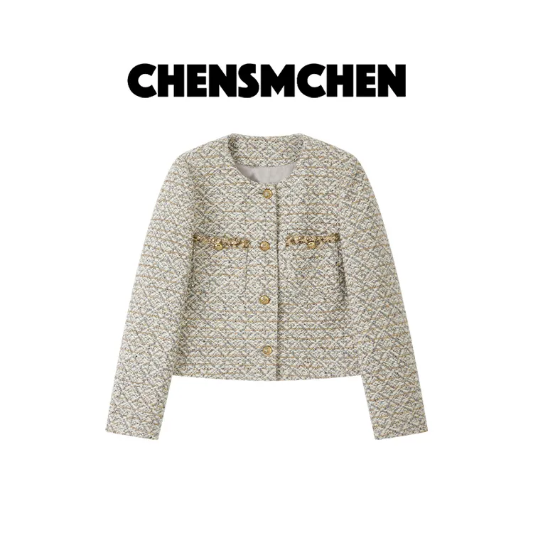 CHENSMCHEN 经典圆领粗花呢小香外套女时尚精致优雅上衣CSW9610YW
