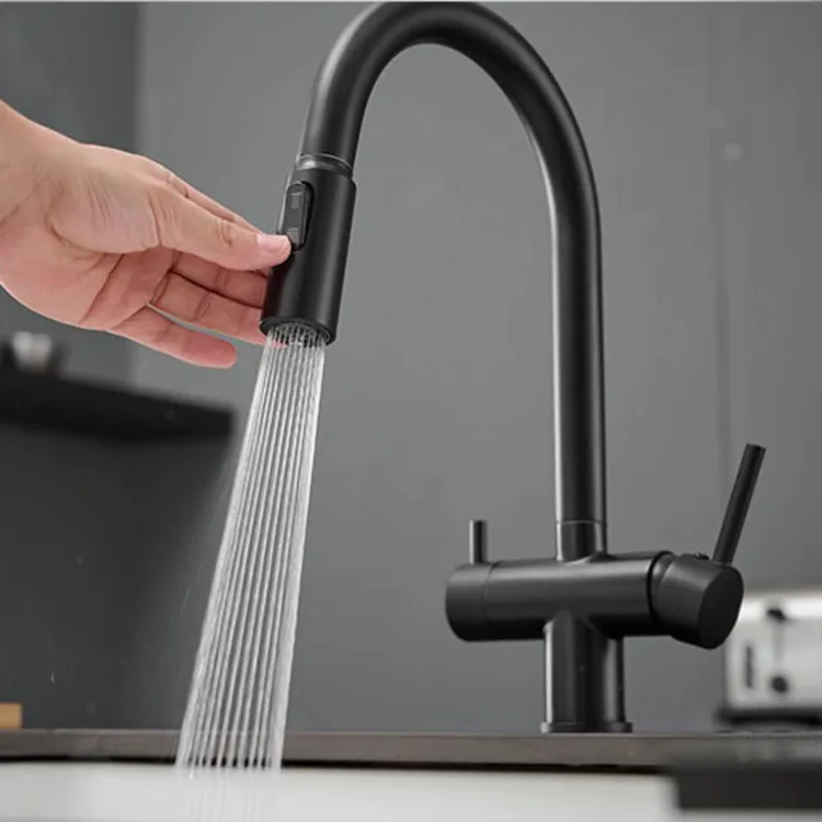 德国全铜三合一厨房水龙头冷热家用旋转万向防溅岛台直饮净水龙头