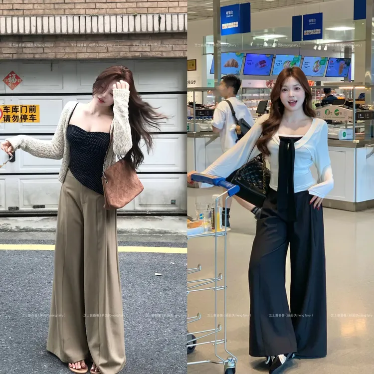 萌面侠芝士【雅痞老钱裤】出游服装女长裤百搭老钱风女装6554流光风