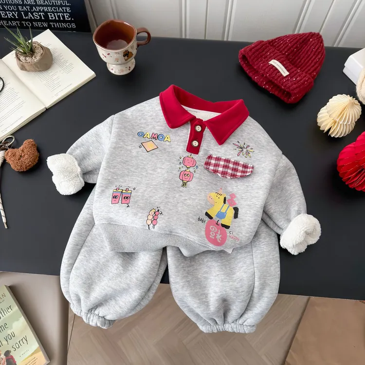 【新年战袍】儿童加绒加厚卫衣套装2026新年卫衣卫裤两件套拜年服