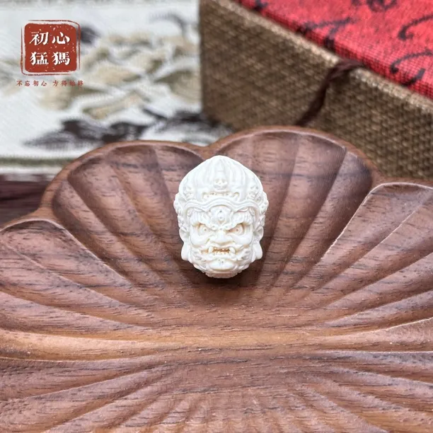 初心猛犸象牙雕刻大黑天佛头文玩单珠隔珠文玩手持串项链DIY配饰