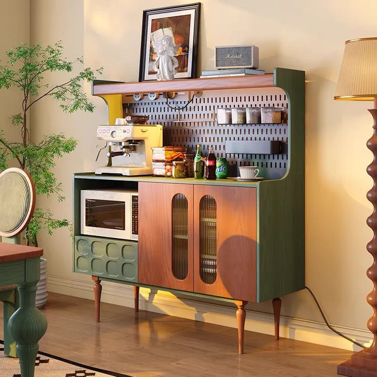 复古北欧中古法式简约餐边一体实木靠墙厨房储物柜茶水客厅收纳