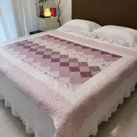 田园风粉格拼接150-180床夹棉绗缝森系床盖加棉
